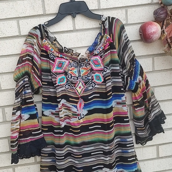 Boho Embroidered Off-Shoulder Top - Multicolor - Picture 5 of 10